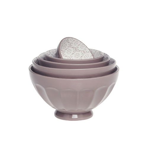 Ares Porcelain Bowls - Set of Five - Taupe