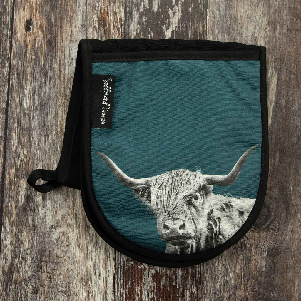 Highland Cow Oven Gloves - Teal Green