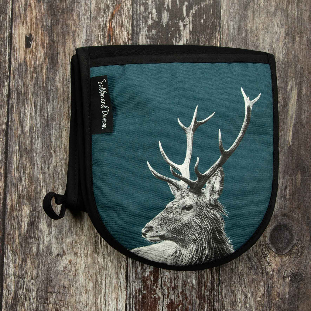 Highland Stag Oven Gloves - Teal Green