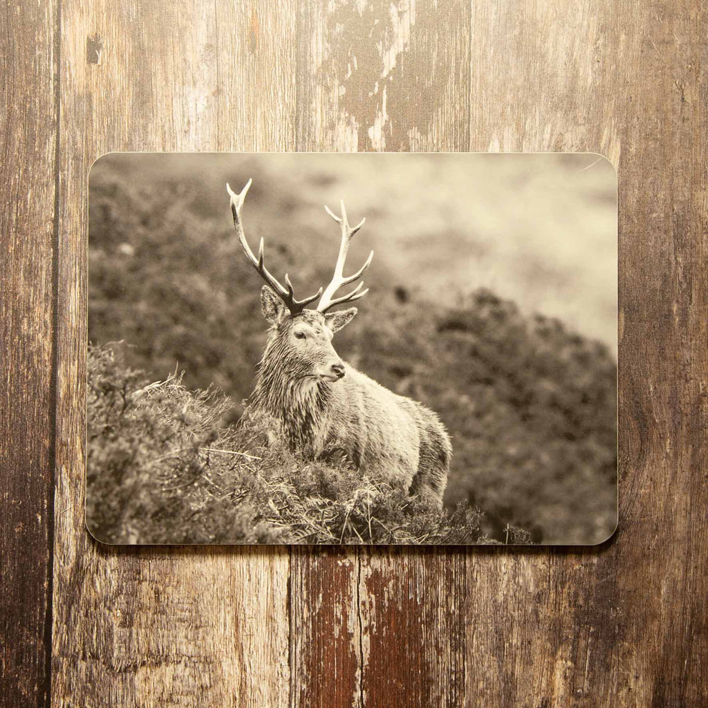 Highland Stag on Hill Placemat - Black and White