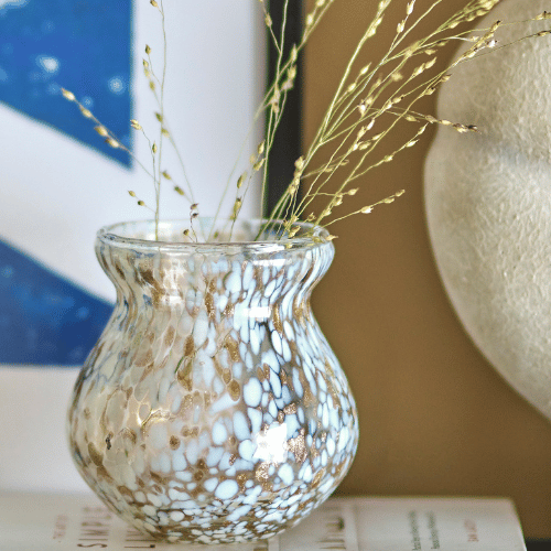 Jazmine Gold and White Recycled Glass Vase