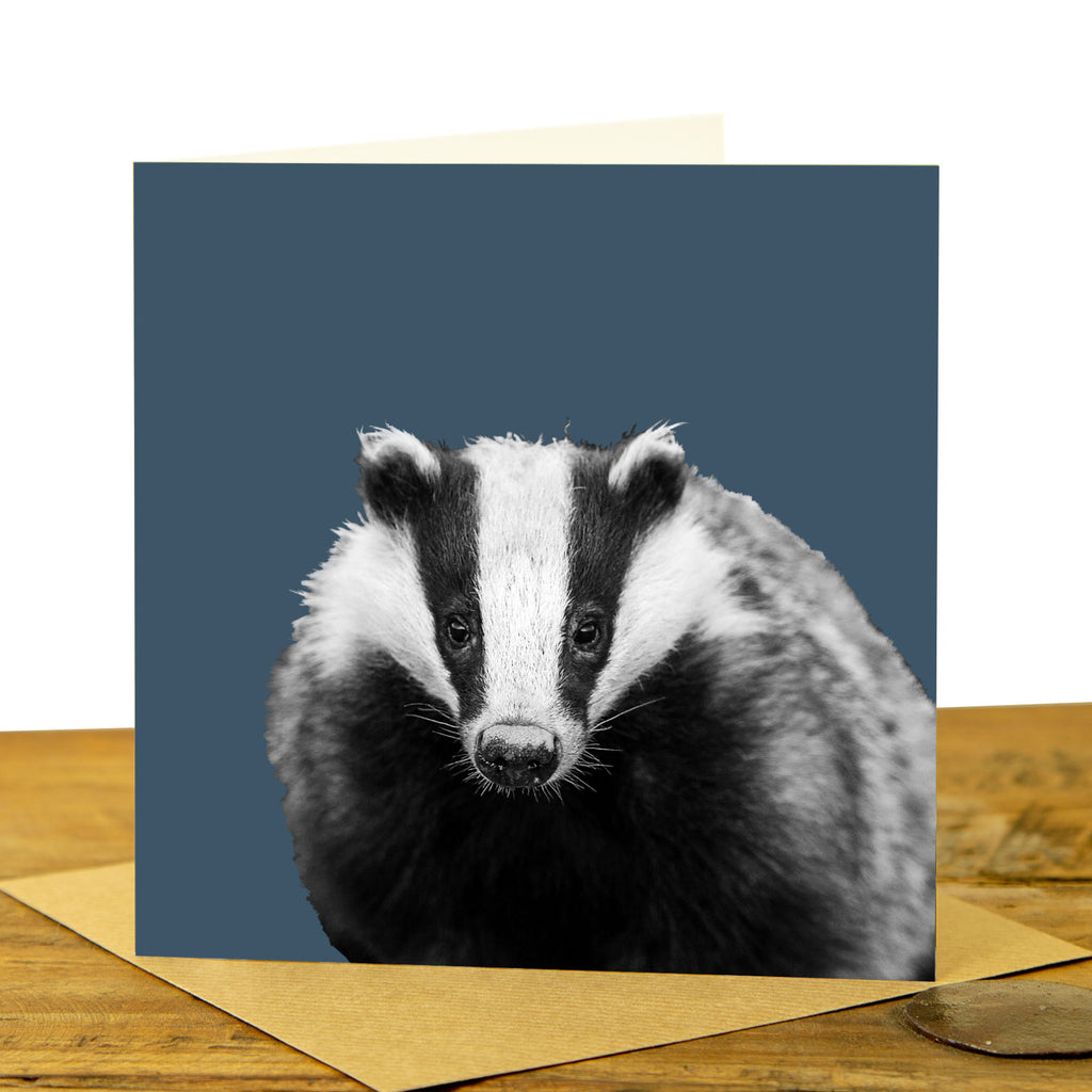 Badger Greeting Card - Indigo