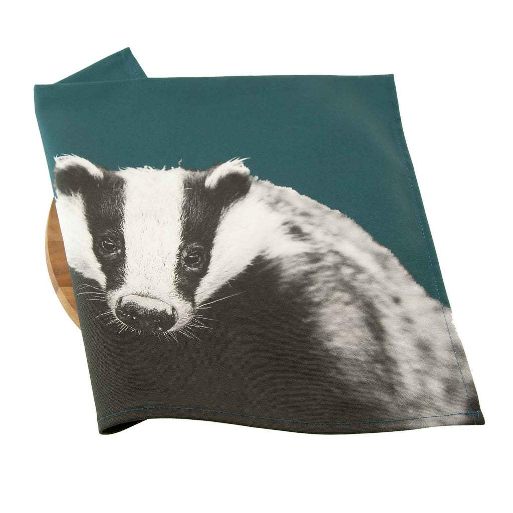 Badger Tea Towel - Teal Green