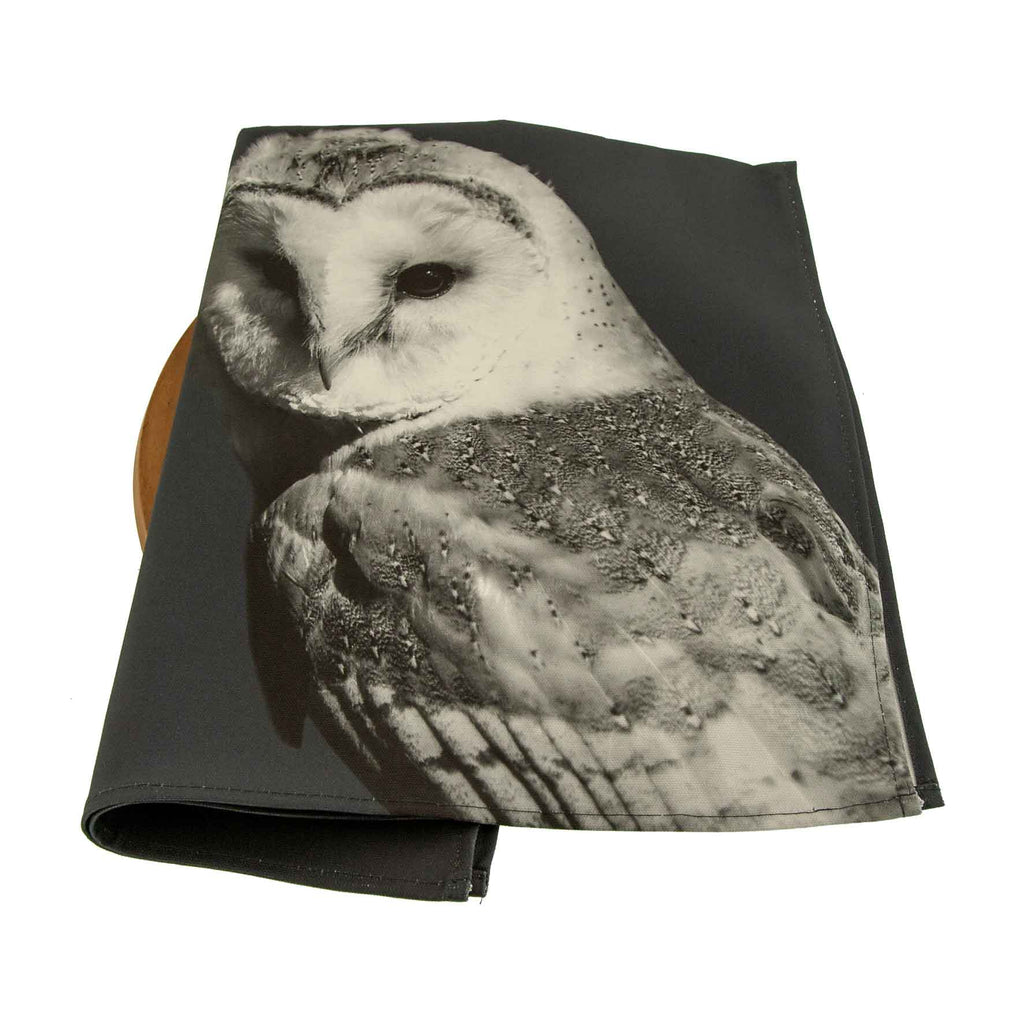 Barn Owl tea Towel - charcoal