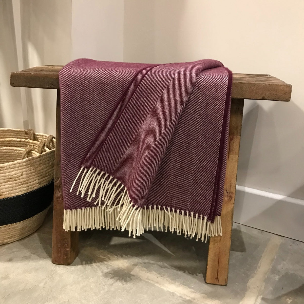 Merino Lambswool Throw Burgundy Herringbone McNutt of Donegal