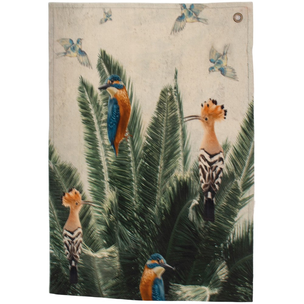Palm Birds Tea Towel 100% cotton white background