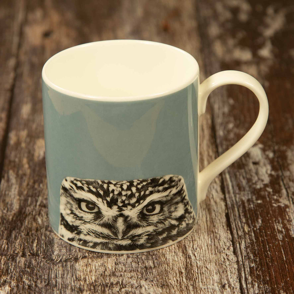 Little Owl Peeking Fine Bone China Mug - Pale Blue