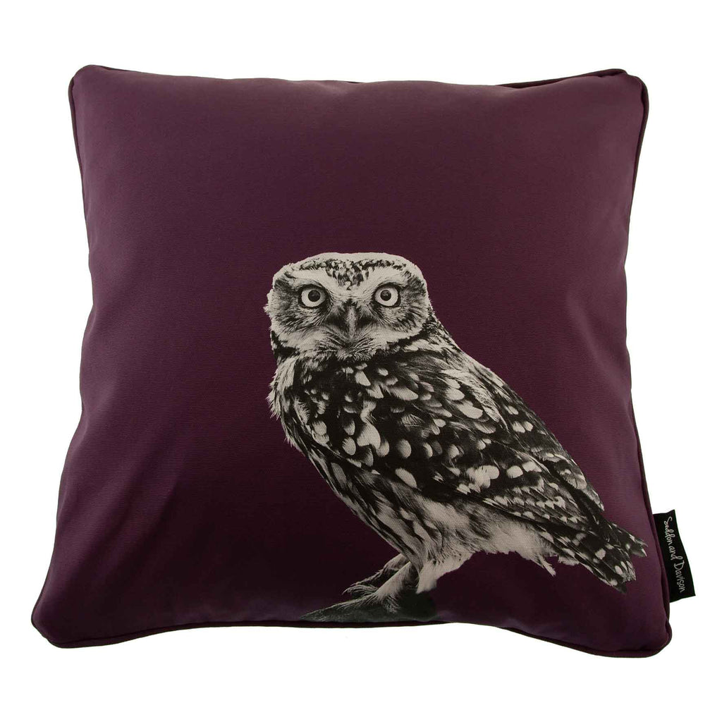 Little Owl Standing Cushion - Mulberry