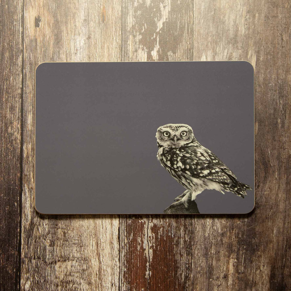 Little Owl Standing Placemat - Charcoal