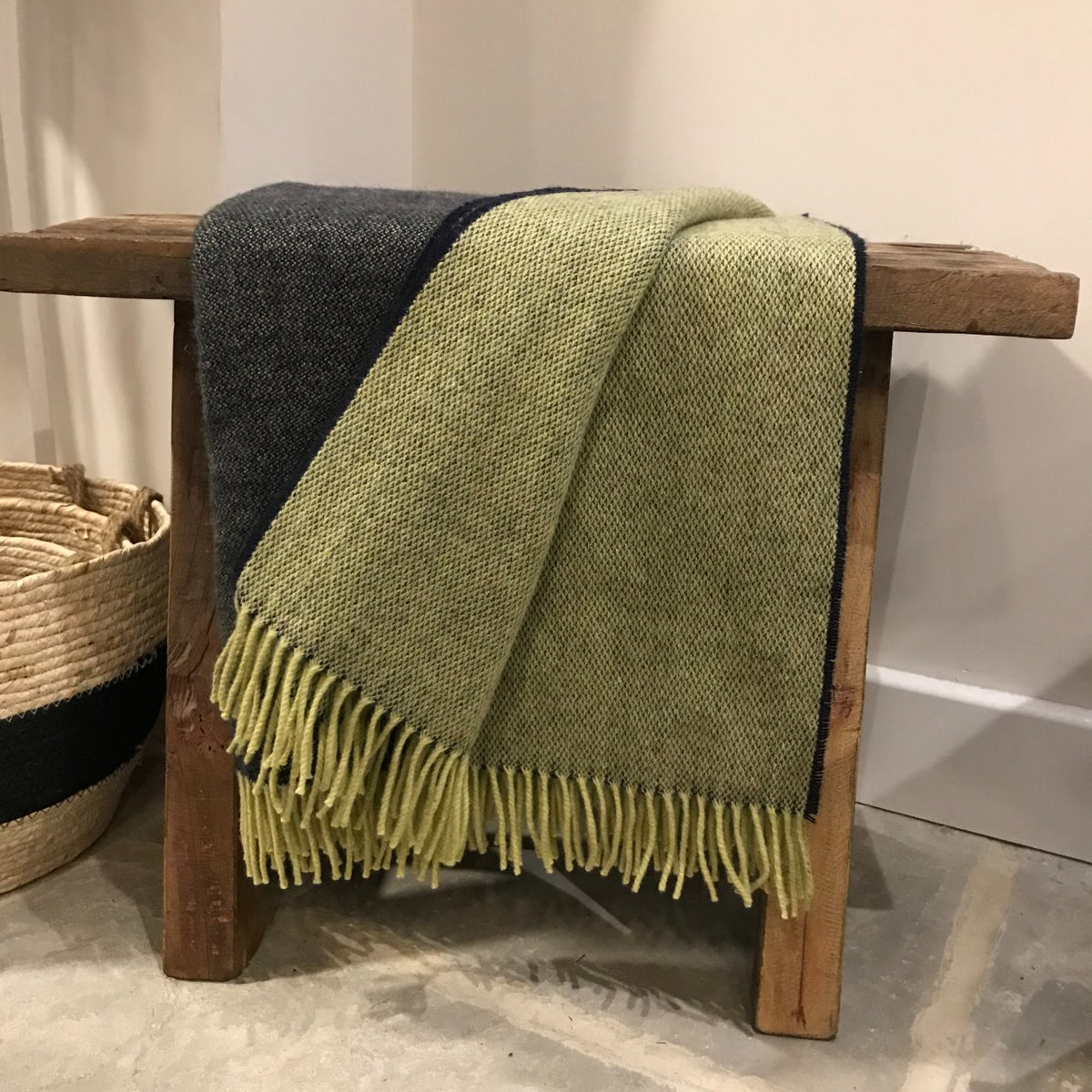 Merino Lambswool Throw Navy and Apple Reversible McNutt of Donegal