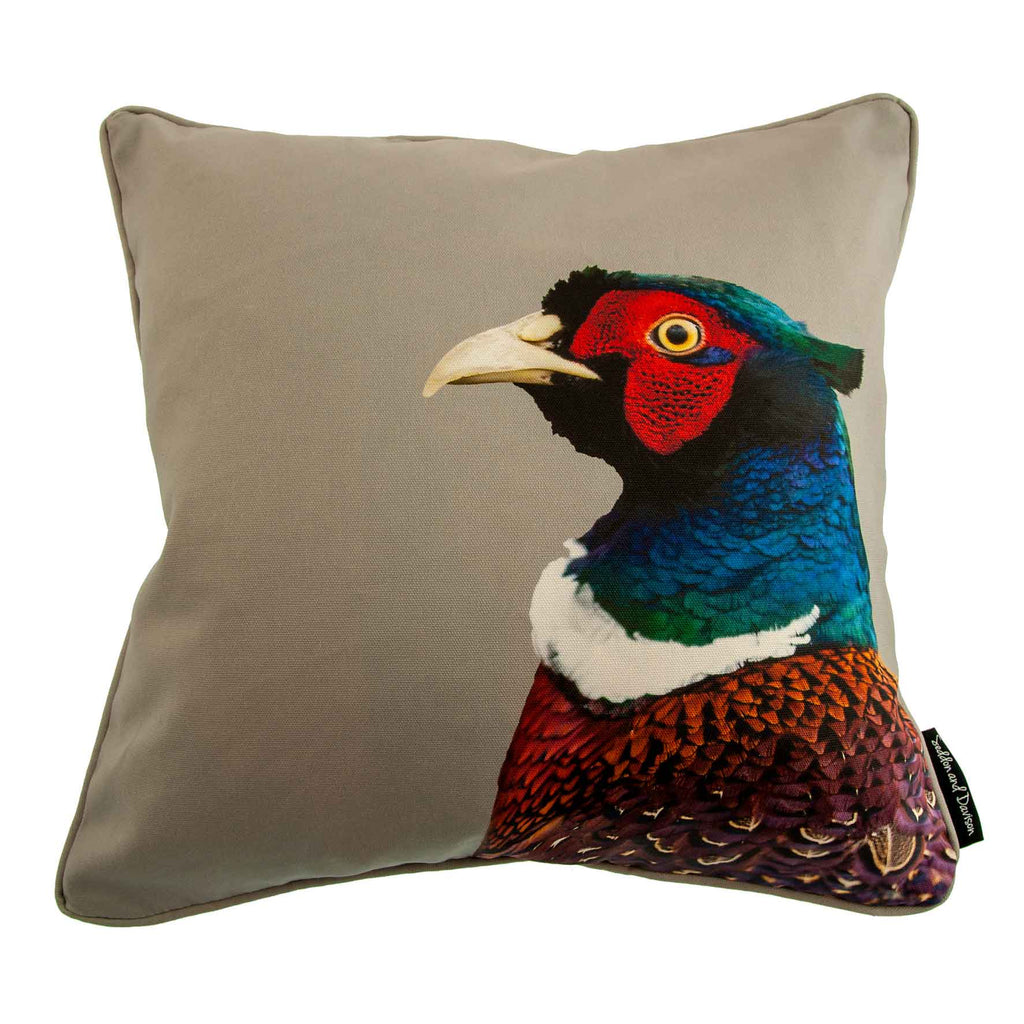Pheasant Cushion (Colour) - Sage Grey