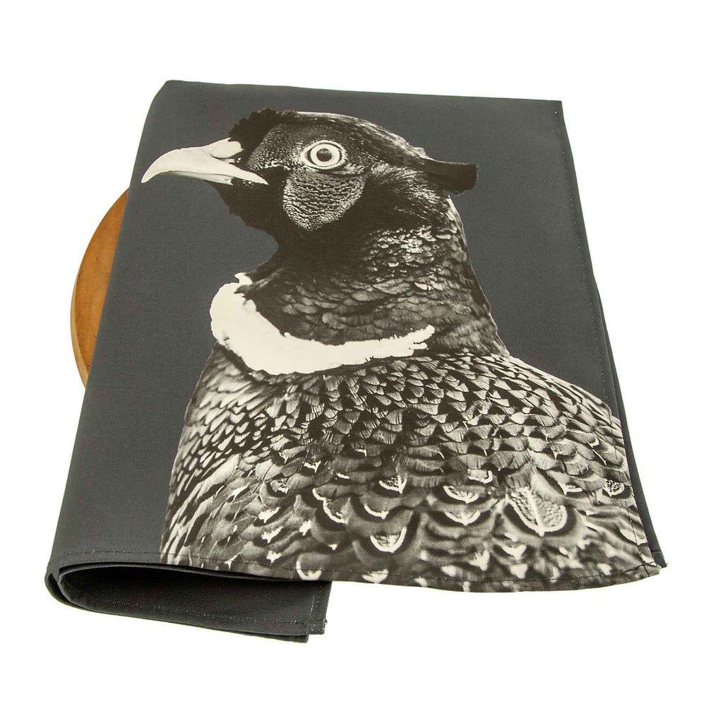 pheasant tea towel - charcoal