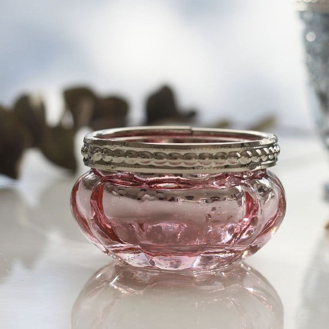 Queen Ann Tea Light Holder - Rose Glass