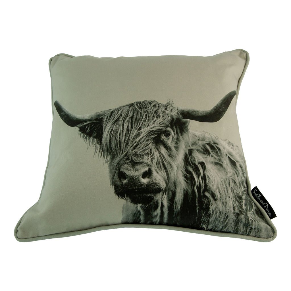 Highland Cow Cushion - Sage Grey