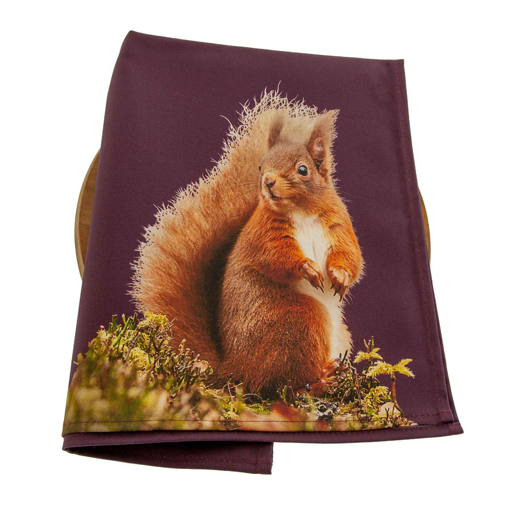 Red Squirrel Tea Towel - Mulberry