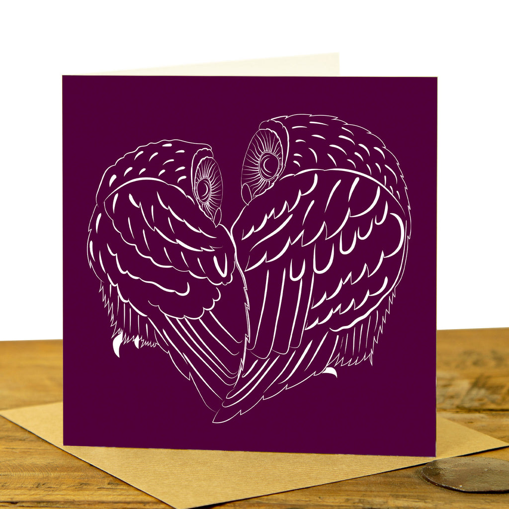 Tawny Owl Love Heart Card - Claret