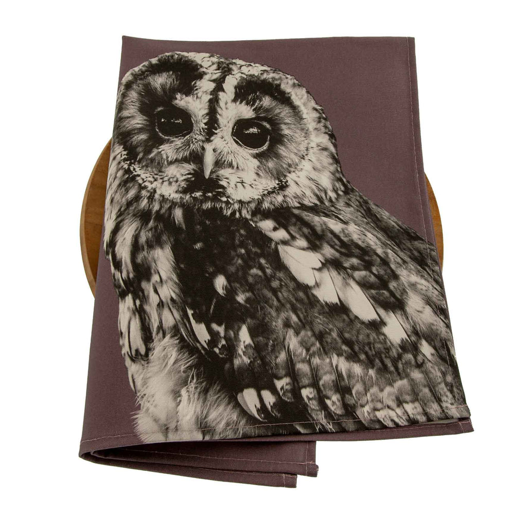 Tawny Owl Tea Towel - Dusky Pink