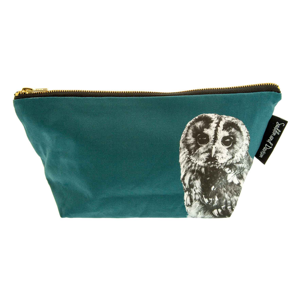 Tawny owl wash bag - teal green