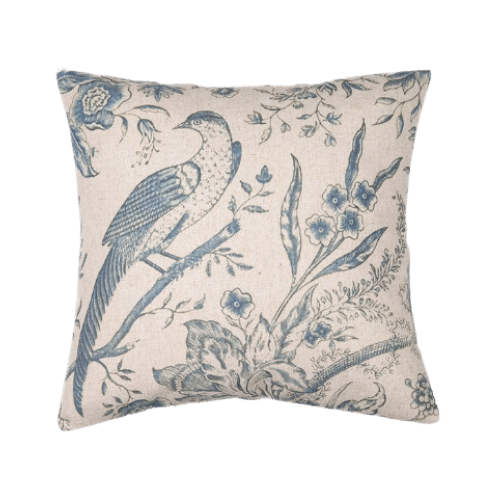 Antique Bird Blue Square Cushion