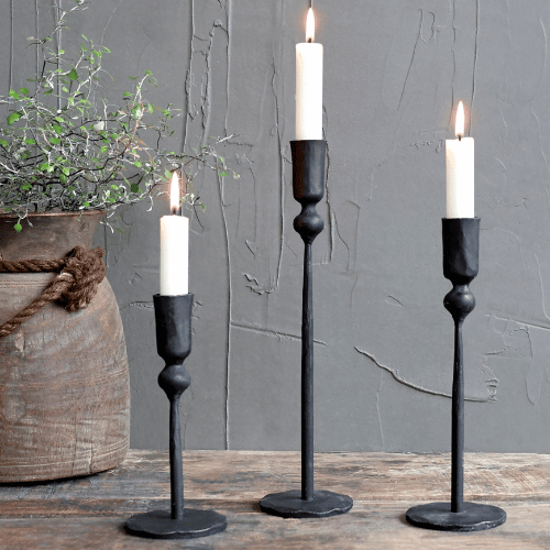 Antique Black Metal Candlesticks