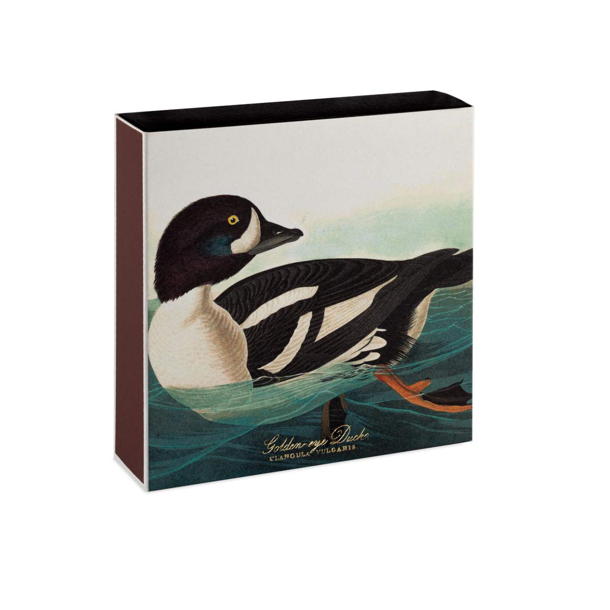 Square Archivist matchbox featuring The Goldeneye Duck illustration by John J. Audubon, containing 125 long matches.