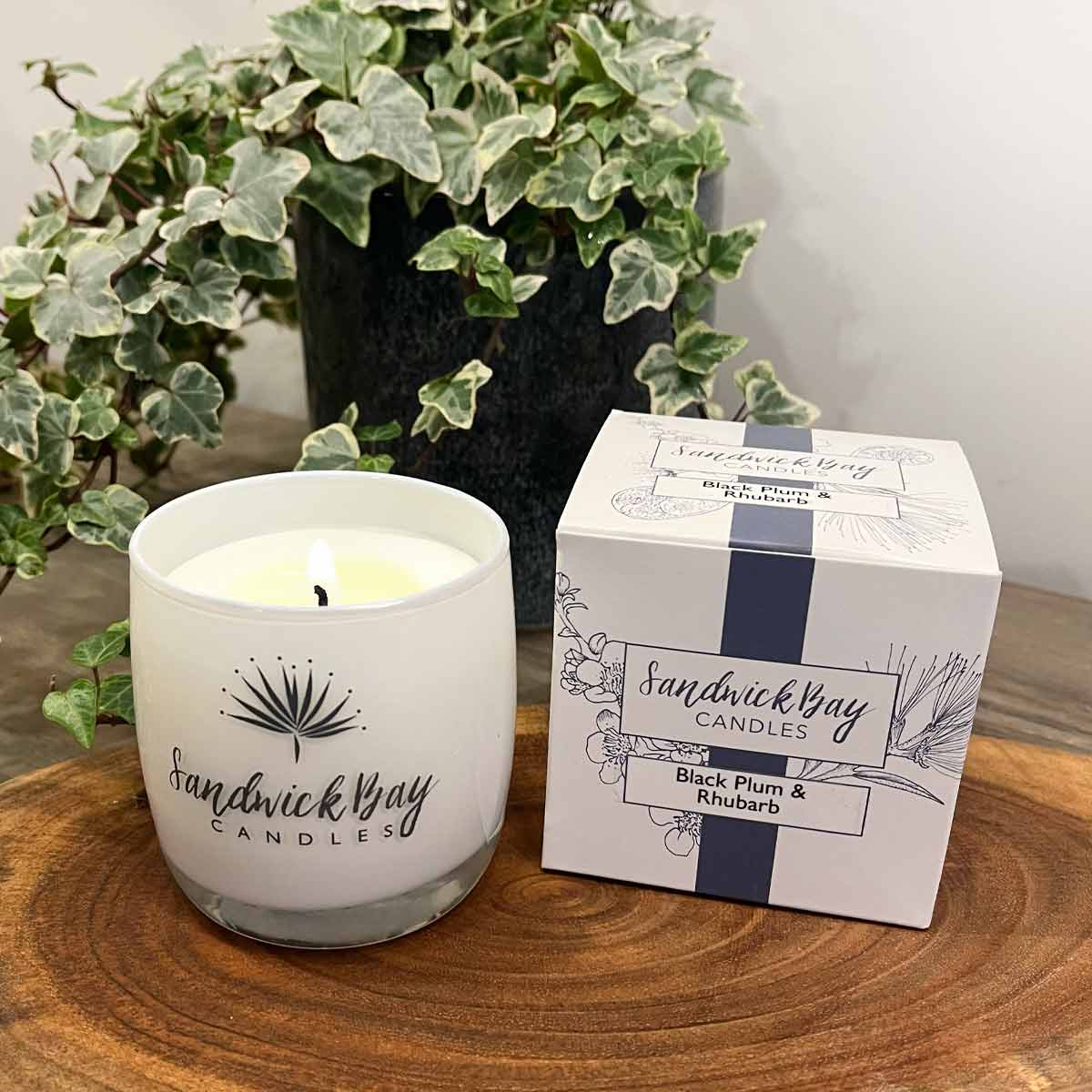 Black Plum And Rhubarb White Jar candle Sandwick Bay