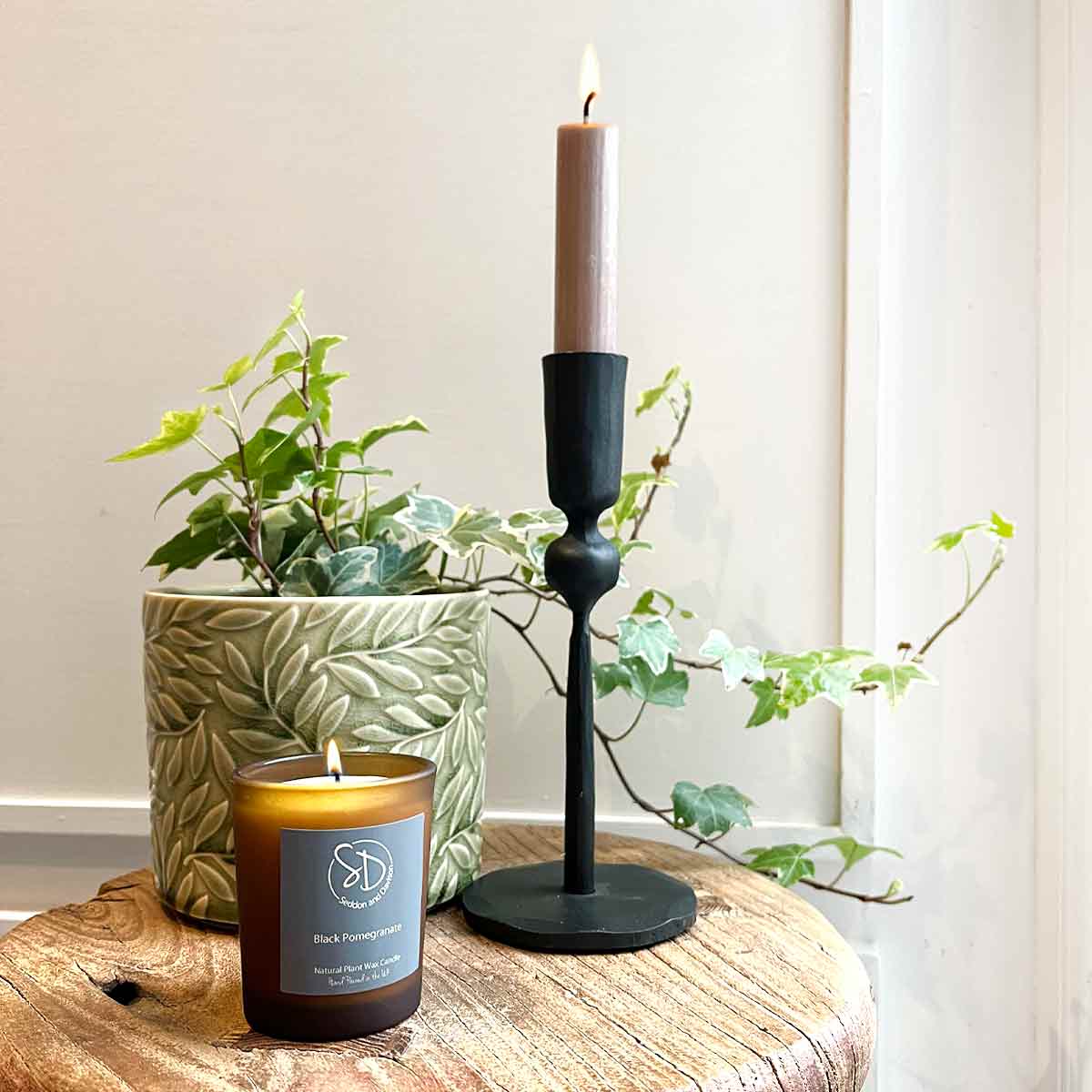 Black Pomegranate 9cl Votive Candle - Frosted Amber Glass Jar