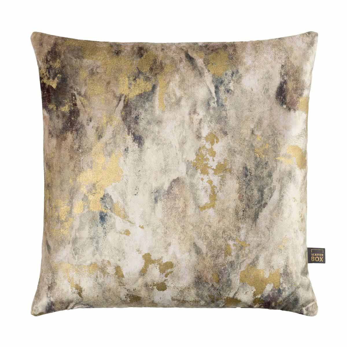 Caesium Cushion – Gold & Olive Green – Square – Abstract Metallic Front