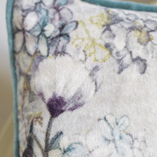 Close up of hydrangea velvet cushion