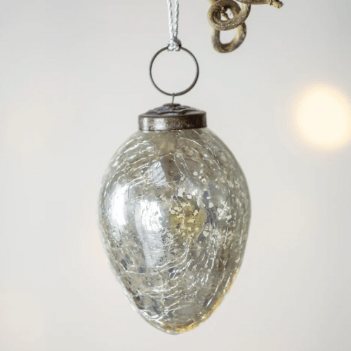 Crackle Oval Bauble - Silver