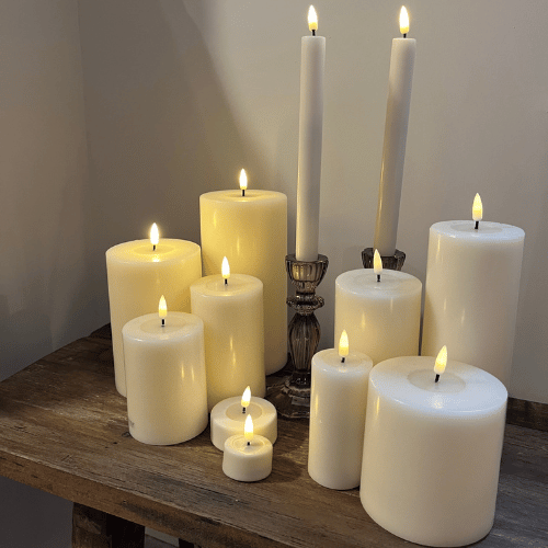 Cream LED candles at Seddon and Davison