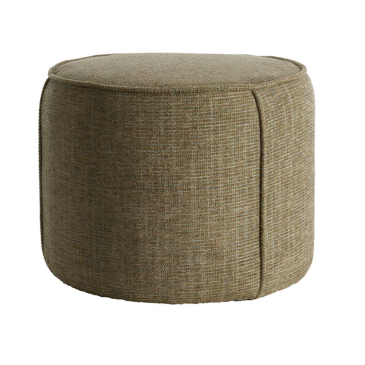 Domoni Pouffe in green with a soft fabric finish and a modern rounded design, perfect for seating or as a footrest.