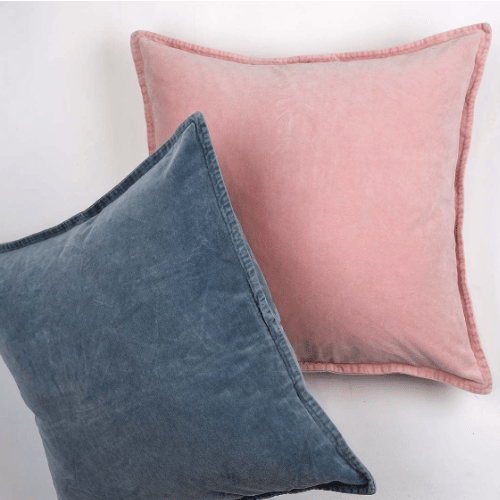 Dusty Blue and Pink Washed Velvet Cushion