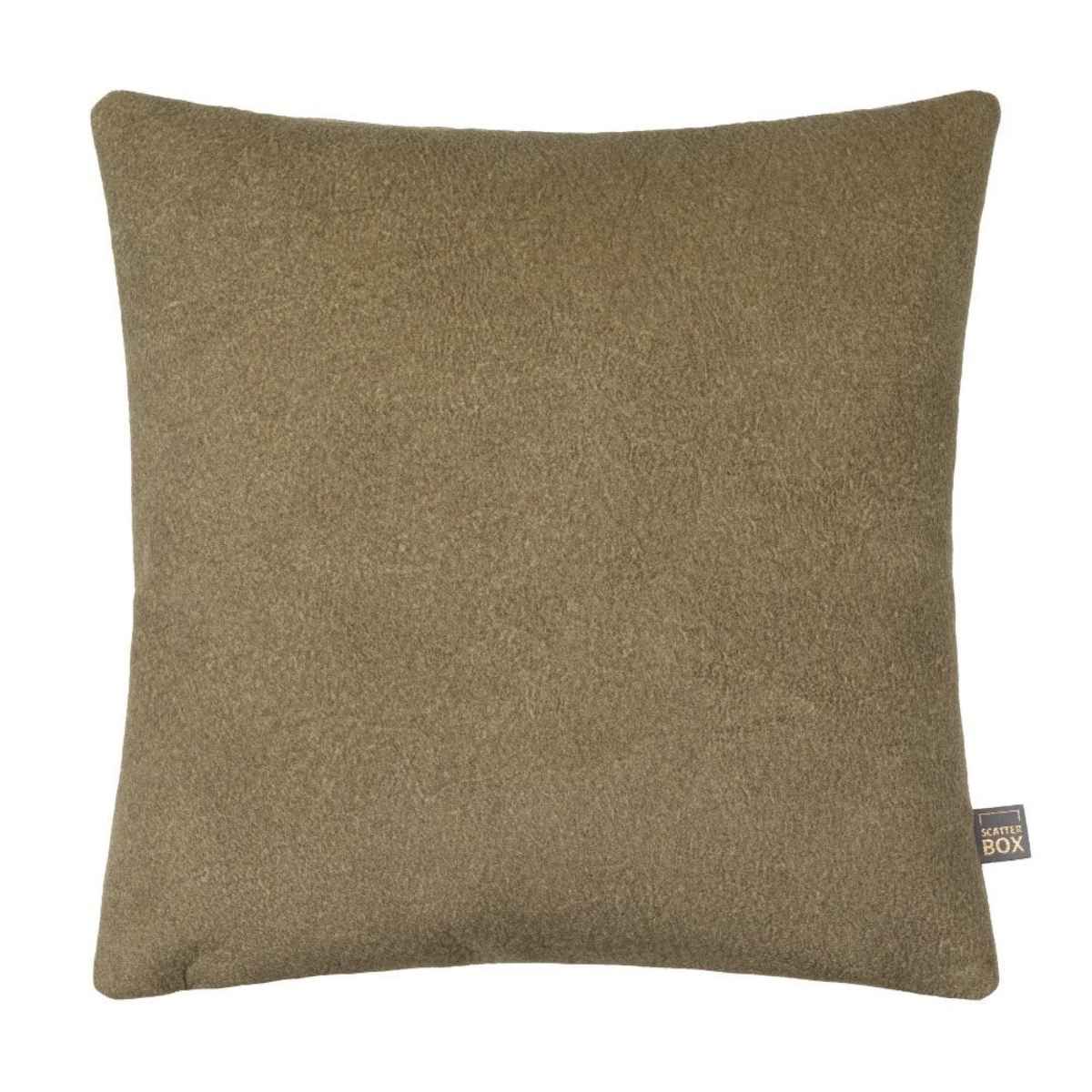 Easkey Green Cushion in a 43cm square shape, featuring a soft textured fabric in an earthy green tone, perfect for adding warmth to home interiors.