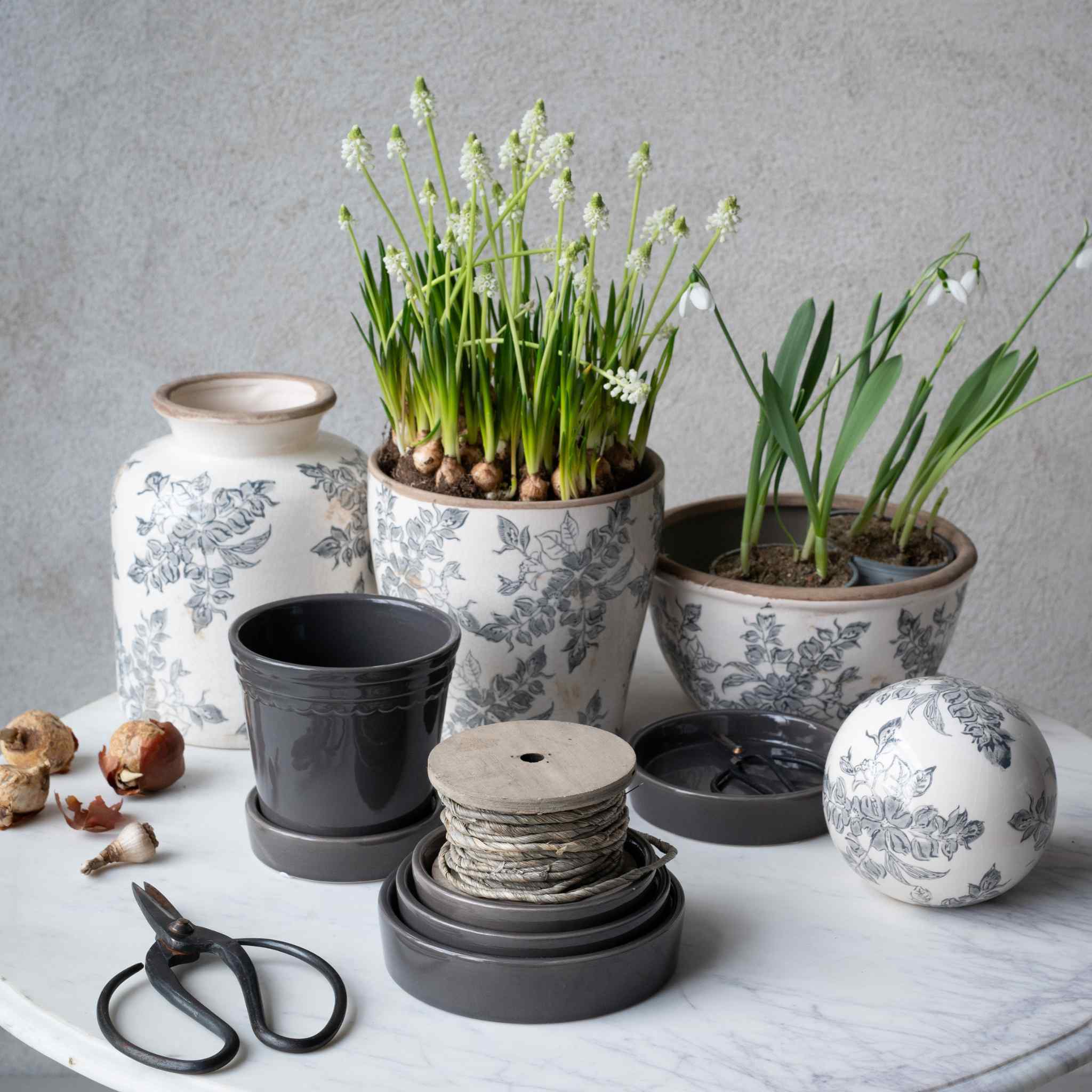 Elin Grey Stoneware Pots - Full Range with plants