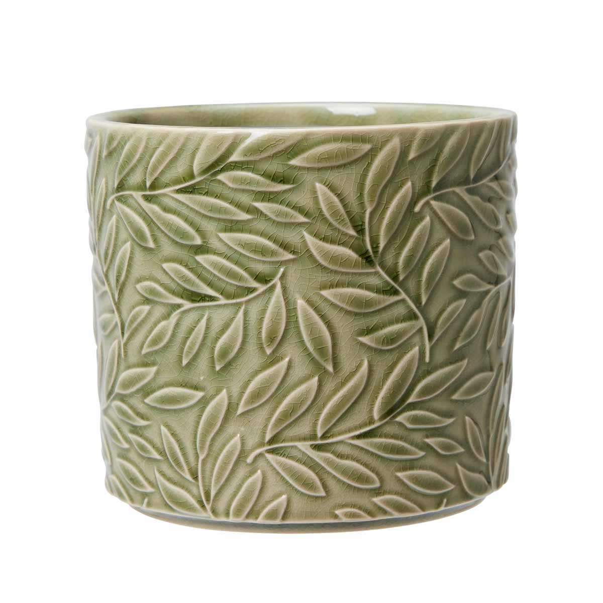 Esmeralda Green Leaf Design Stoneware Pot Large