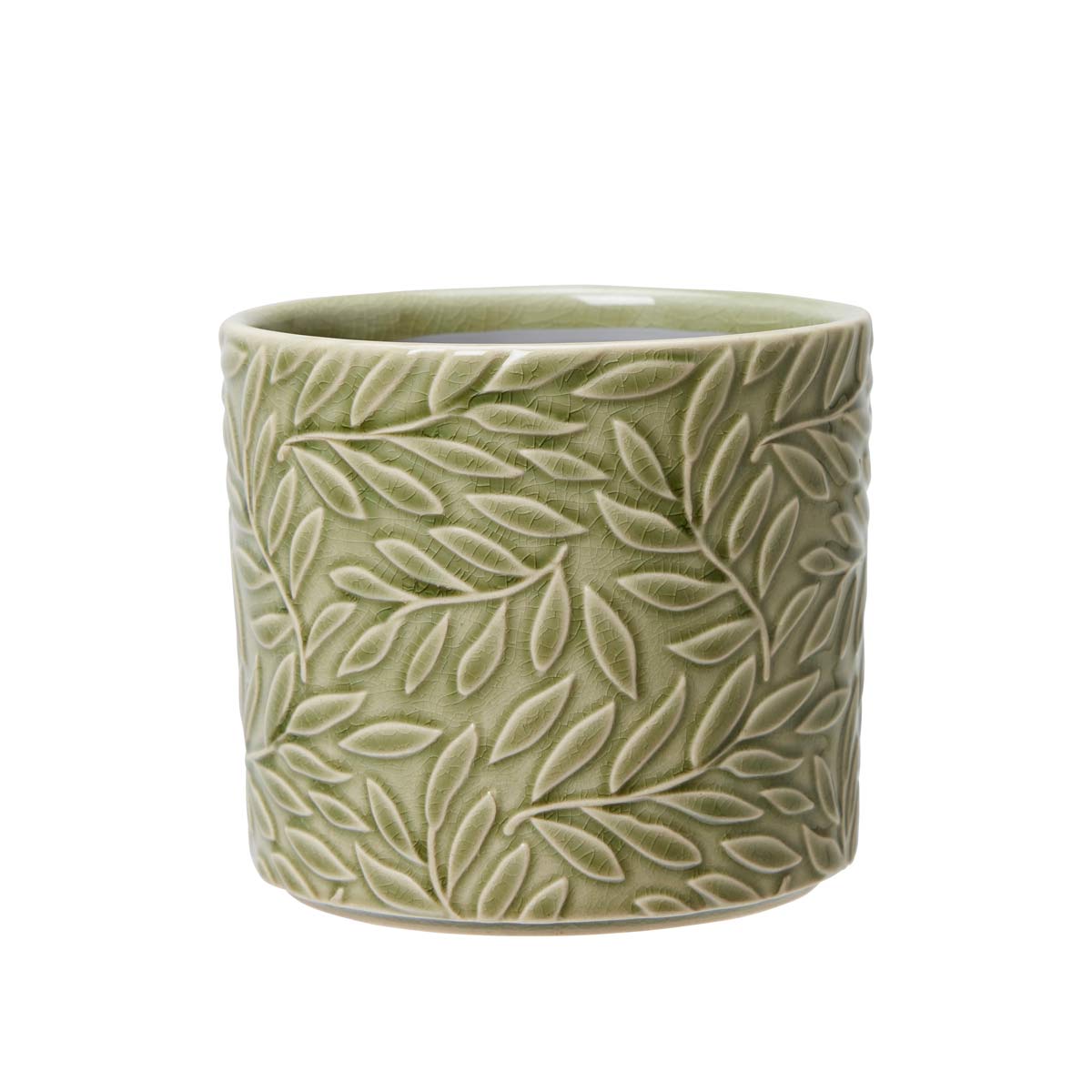 Esmeralda Green Leaf Design Stoneware Pot Small