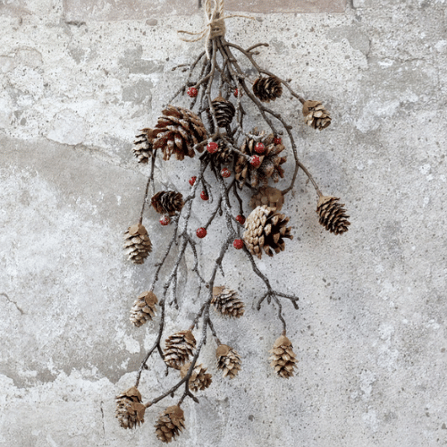 Fleur Branch with Pine Cones and Glitter