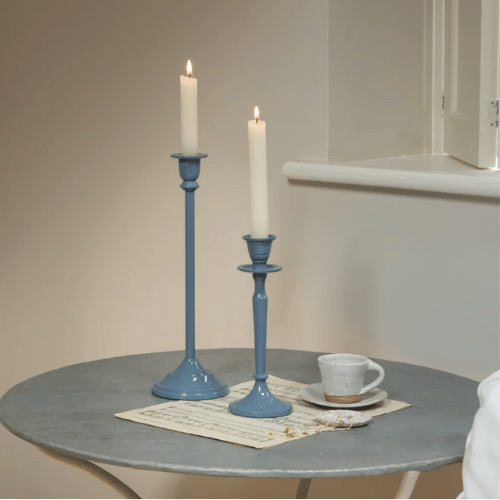 Francesca and Rosa Candlestick in Smoky Blue