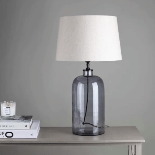 Grey Glass Lamp and Cream Shade