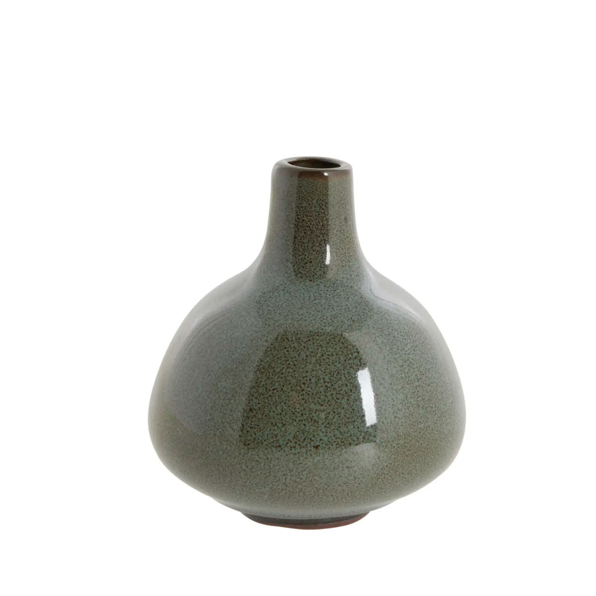 Small bottle-shaped ceramic vase with a deep green glossy glaze, perfect for minimalist or modern home styling.