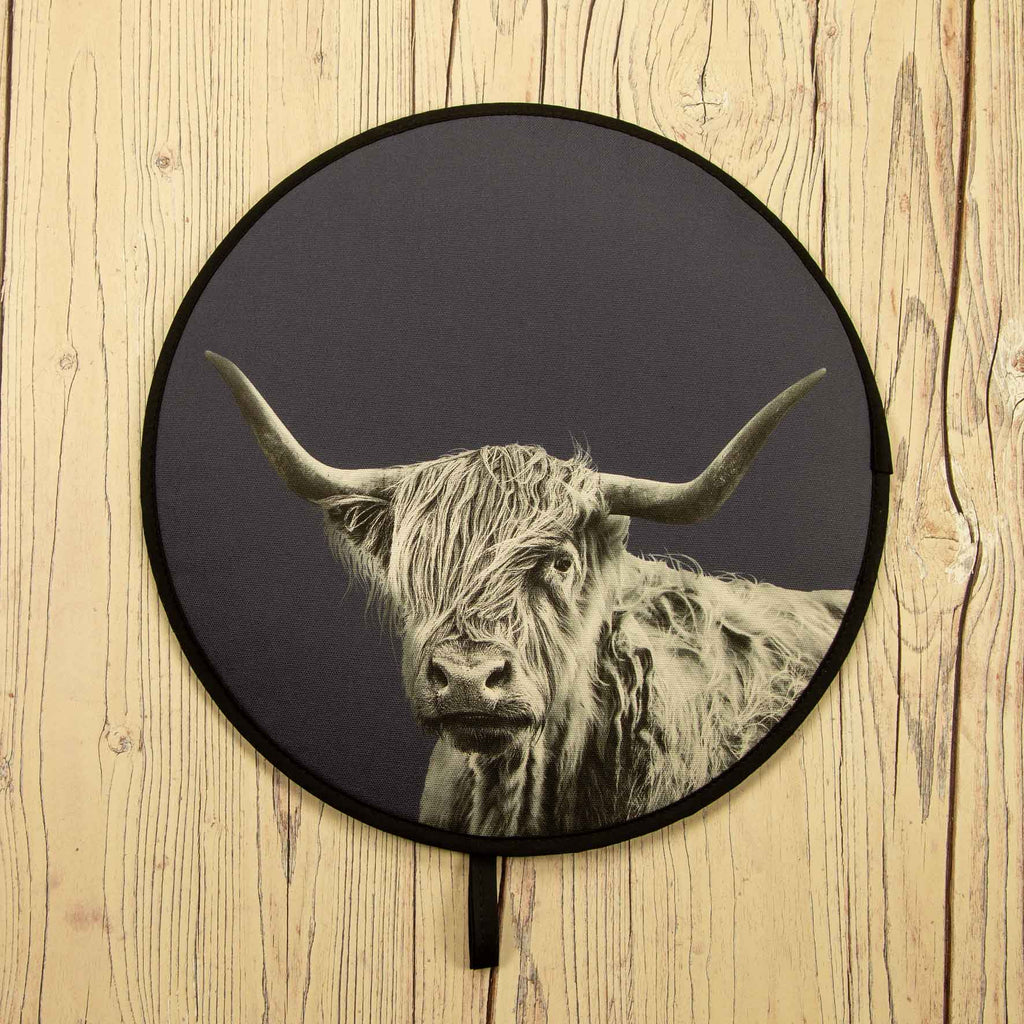 Highland Cow Chefs Pad for Aga Cooker - Blackberry