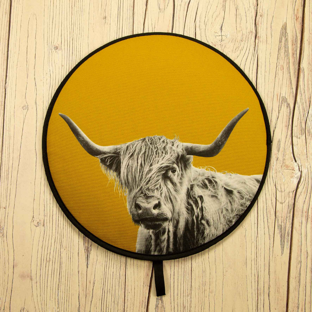 Highland Cow Chefs Pad for Aga Cooker - Ochre