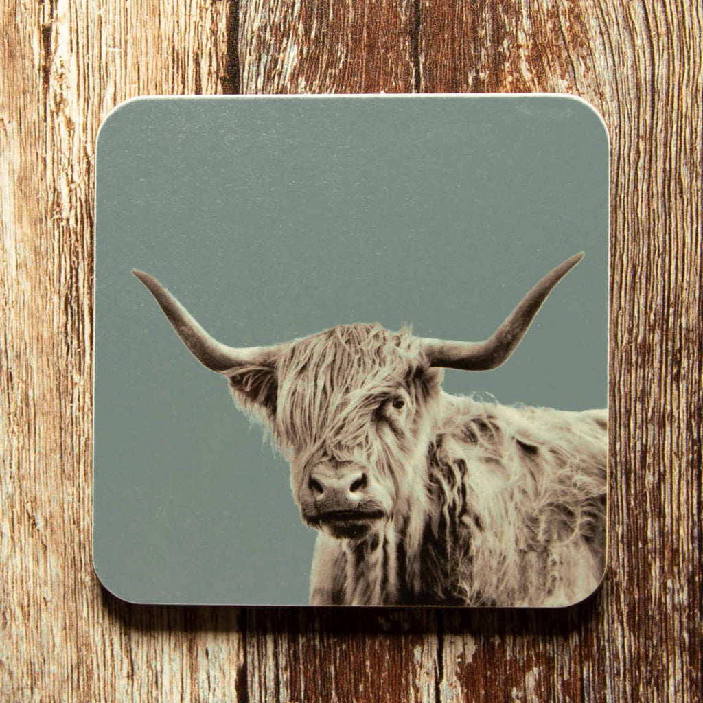 Highland Cow Coaster - Blue Grey