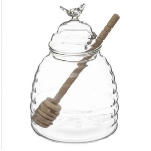 Glass Honey Jar and Spoon with Bee Lid