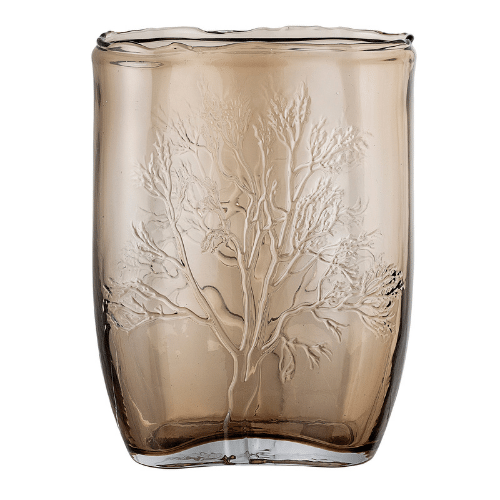 Jara Brown Glass Vase with Tree Design