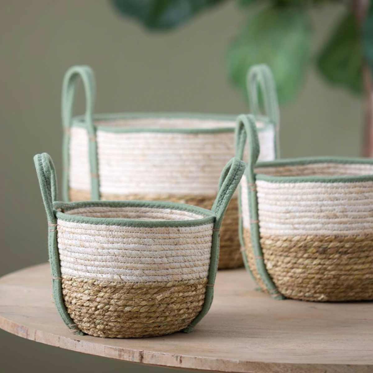 Kinsale Woven Basket – Natural & Mint