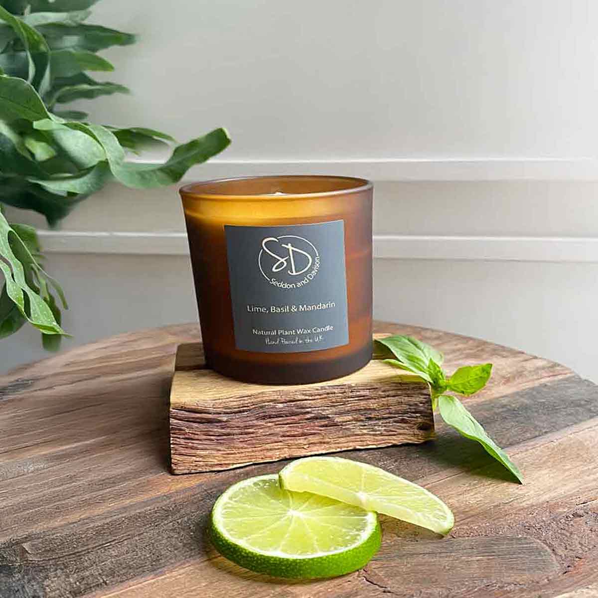 Lime, Basil and Mandarin 30cl Scented Candle - Frosted Glass Amber Jar