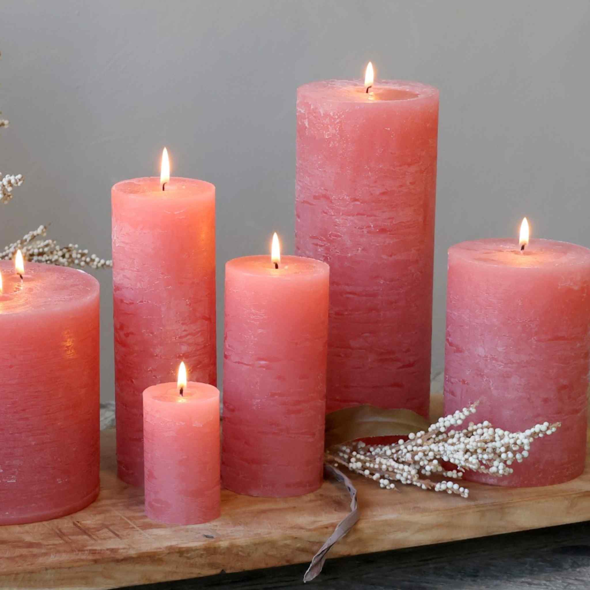 Macon Rustic Pillar Candles Raspberry