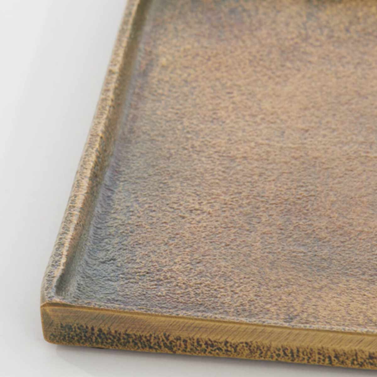 Maes Square Candle Plate in Antique Bronze - Close up of corner and texture